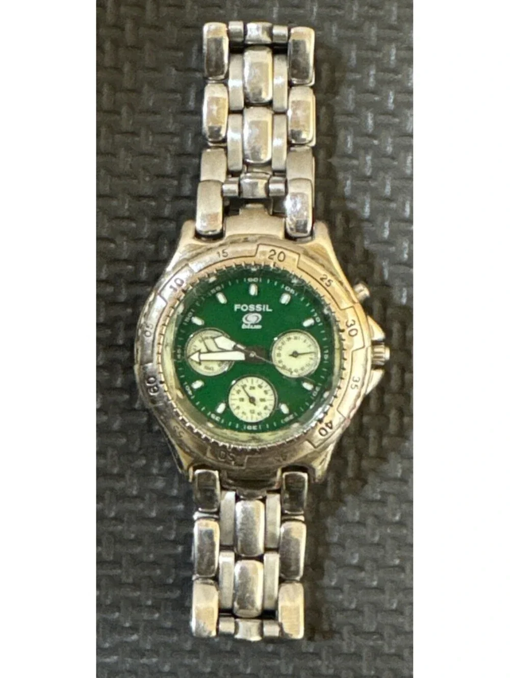 Fossil Blue Men's Green Dial Stainless Steel Quartz Watch | New Battery